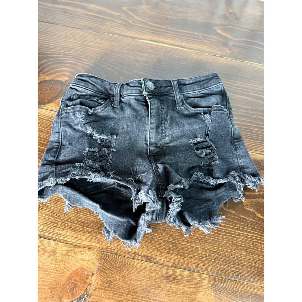 Aeropostale Vintage High Rise Shorty Black Distressed Denim Jean Shorts Size 2